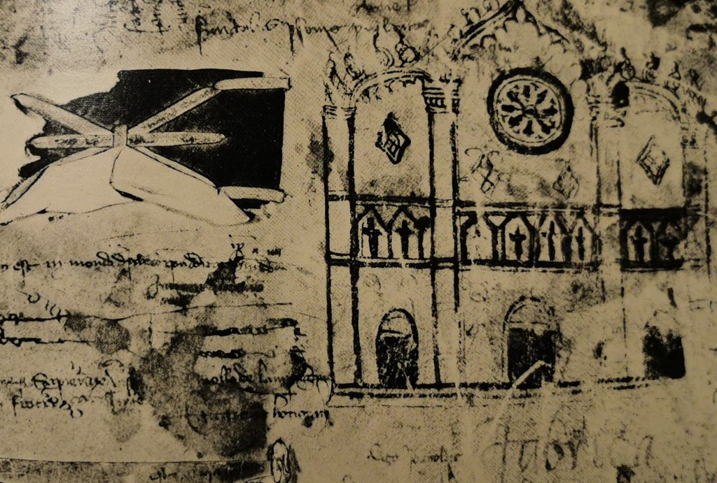 Antiguo dibujo de la fachada de la iglesia Santa Maria Maggiore